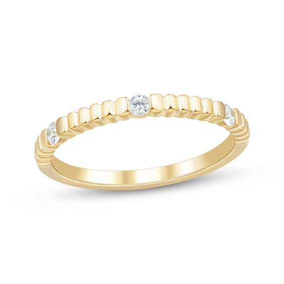 Now + Forever Diamond Three-Stone Ribbed Anniversary Ring 1/10 ct tw 10K Yellow Gold