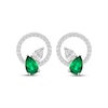 Thumbnail Image 2 of Pear-Shaped Lab-Created Emerald & White Lab-Created Sapphire Circle Earrings Sterling Silver