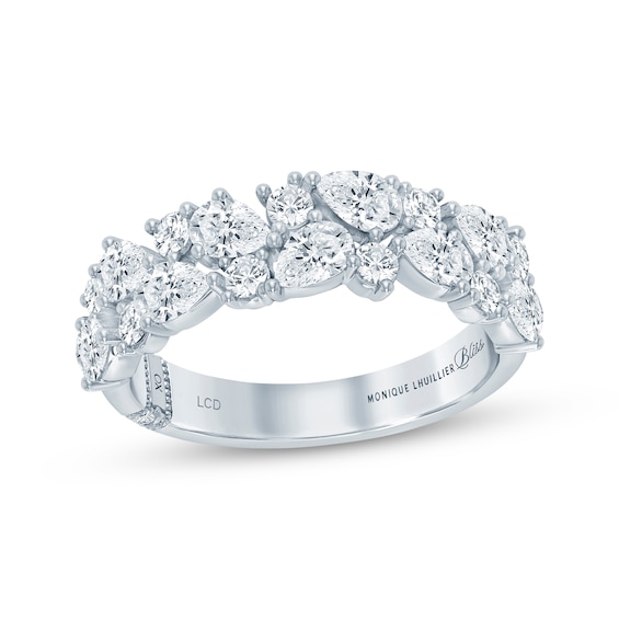 Monique Lhuillier Bliss Pear-Shaped & Round-Cut Lab-Grown Diamond Cluster Anniversary Ring 1-1/4 ct tw 18K White Gold