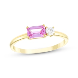 STUDIO BY KAY Emerald-Cut Pink Lab-Created Sapphire & White Lab-Created Sapphire Ring 24K Yellow Gold Vermeil Sterling Silver