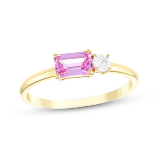 STUDIO BY KAY Emerald-Cut Pink Lab-Created Sapphire & White Lab-Created Sapphire Ring 24K Yellow Gold Vermeil Sterling Silver