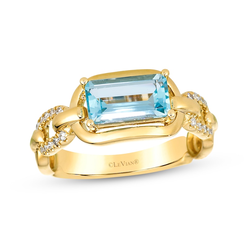 Main Image 1 of Le Vian Baguette-Cut Blue Topaz Chain Link Ring 1/10 ct tw Diamonds 14K Honey Gold