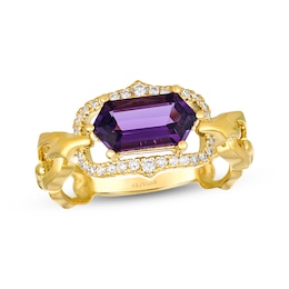 Le Vian Hexagon-Cut Amethyst Ring 1/10 ct tw Diamonds 14K Honey Gold
