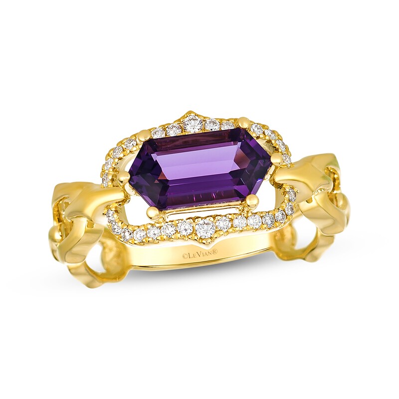 Main Image 1 of Le Vian Hexagon-Cut Amethyst Ring 1/10 ct tw Diamonds 14K Honey Gold