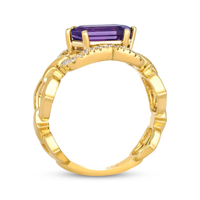 Main Image 3 of Le Vian Hexagon-Cut Amethyst Ring 1/10 ct tw Diamonds 14K Honey Gold