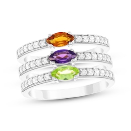 Marquise-Cut Peridot, Amethyst, Citrine & White Lab-Created Sapphire Stackable Three-Ring Set Sterling Silver