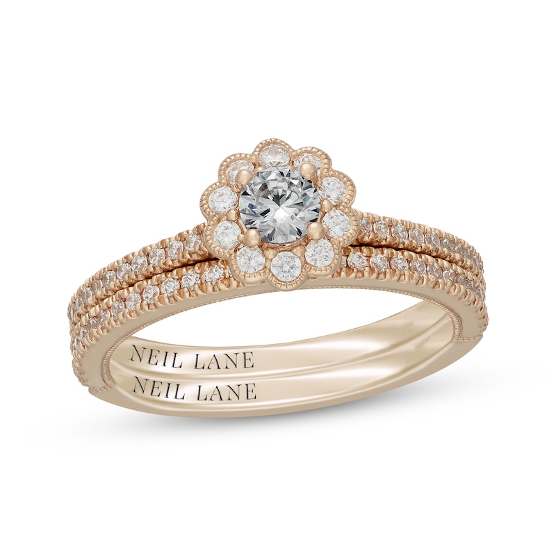 Main Image 1 of Neil Lane Round-Cut Diamond Flower Frame Bridal Set 5/8 ct tw 14K Yellow Gold