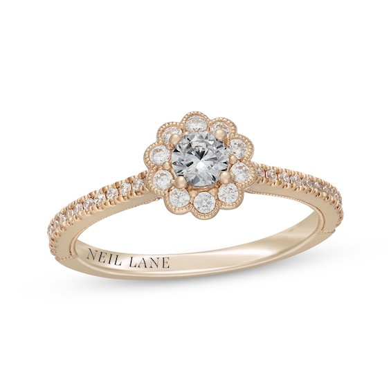 Neil Lane Round-Cut Diamond Flower Frame Engagement Ring 1/2 ct tw 14K Yellow Gold