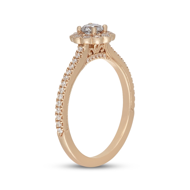 Main Image 2 of Neil Lane Round-Cut Diamond Flower Frame Engagement Ring 1/2 ct tw 14K Yellow Gold