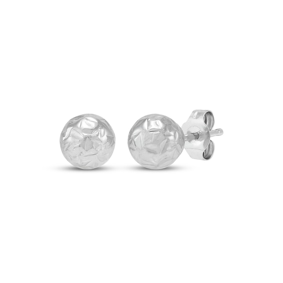 Diamond-Cut Ball Stud Earrings 14K White Gold 5mm