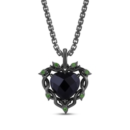 Wicked Heart-Shaped Black Onyx & Green Tourmaline Vine Necklace Black Rhodium-Plated Sterling Silver 18"