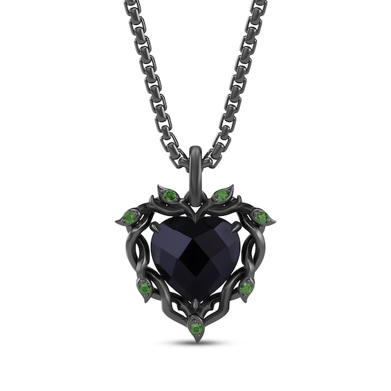 Wicked Heart-Shaped Black Onyx & Green Tourmaline Vine Necklace Black Rhodium-Plated Sterling Silver 18"