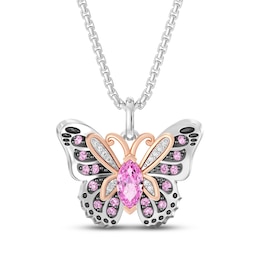 Wicked: For Good Pink Lab-Created Sapphire & Lab-Grown Diamond Butterfly Necklace 1/15 ct tw Sterling SIlver & 18K Rose Gold Vermeil Plating 18"