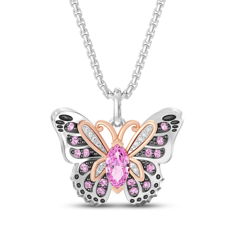 Main Image 1 of Wicked: For Good Pink Lab-Created Sapphire & Lab-Grown Diamond Butterfly Necklace 1/15 ct tw Sterling SIlver & 18K Rose Gold Vermeil Plating 18"
