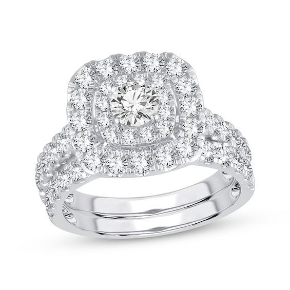 Now + Forever Round-Cut Diamond Cushion Frame Bridal Set 2 ct tw 14K White Gold