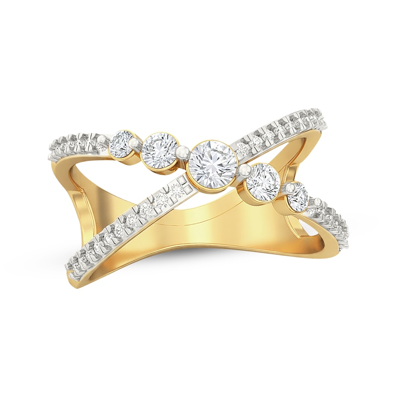 Main Image 1 of Diamond Crisscross Orbit Fashion Ring 1/2 ct tw 10K Yellow Gold