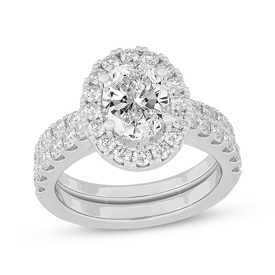 Now + Forever Lab-Grown Diamonds Oval-Cut Halo Bridal Set 3 ct tw 14K White Gold