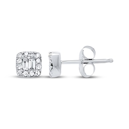 Diamond Earrings 1/8 ct tw Round & Baguette 10K White Gold