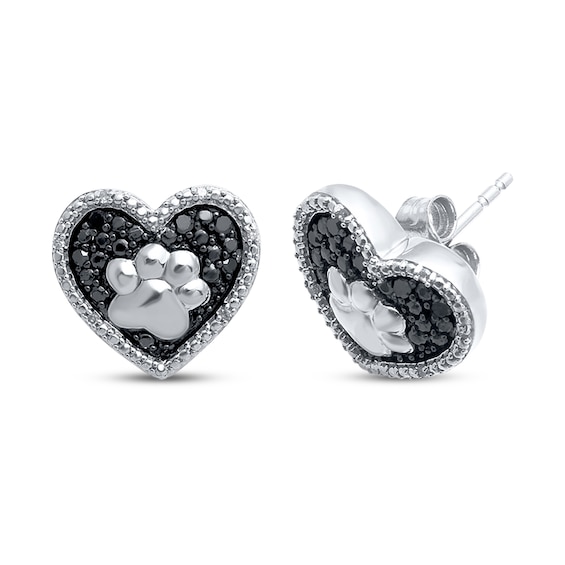 Paw Print Heart Earrings 1/10 ct tw Diamonds Sterling Silver