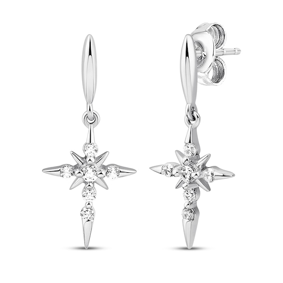 Diamond Cross Earrings 1/6 ct tw Round-cut 10K White Gold