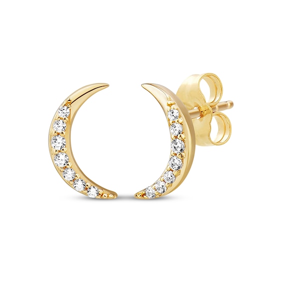 Crescent Moon Earrings 1/10 ct tw Diamonds 10K Yellow Gold