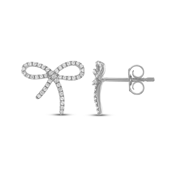 Diamond Bow Earrings 1/5 ct tw Round-cut 10K White Gold