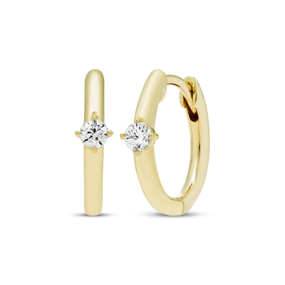 Diamond Solitaire Huggie Hoop Earrings 1/5 ct tw Round-cut 10K Yellow Gold