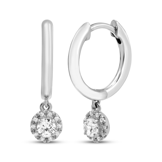 Diamond Dangle Huggie Hoop Earrings 1/4 ct tw Round-cut 10K White Gold