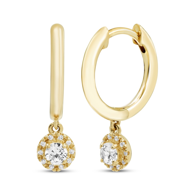 Main Image 1 of Diamond Dangle Huggie Drop Earrings 1/4 ct tw Round-cut 10K Yellow Gold