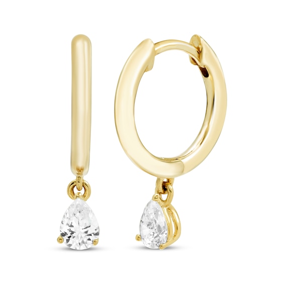 Diamond Dangle Huggie Drop Earrings 1/5 ct tw Pear-Shaped 10K Yellow Gold