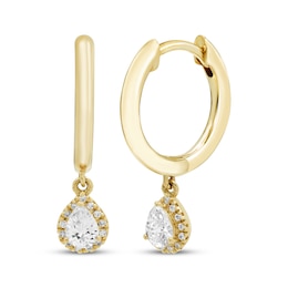 Diamond Dangle Huggie Drop Earrings 1/4 ct tw Pear & Round-cut 10K Yellow Gold