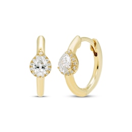 Diamond Huggie Hoop Earrings 1/4 ct tw Pear & Round-cut 10K Yellow Gold