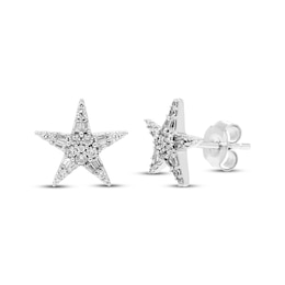 Diamond Star Stud Earrings 1/4 ct tw Round & Baguette-cut 10K White Gold