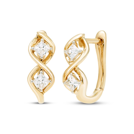 Diamond Huggie Hoop Earrings 1/4 ct tw Princess-cut 10K Yellow Gold