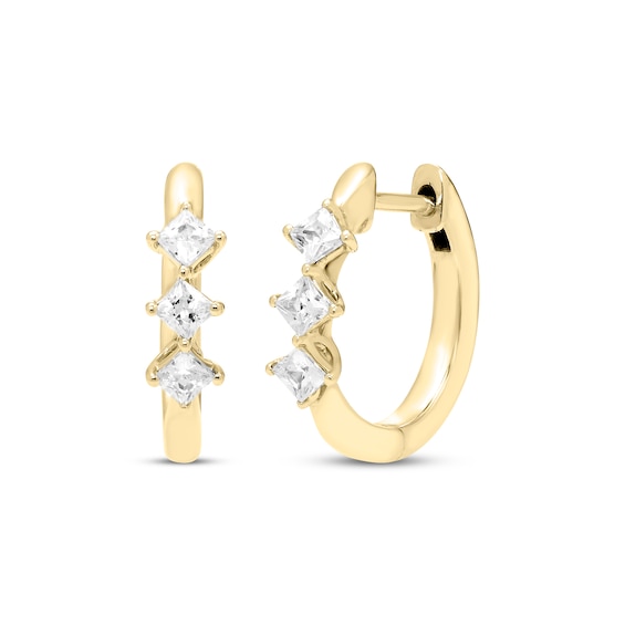 Diamond Huggie Hoop Earrings 1/4 ct tw Princess-cut 10K Yellow Gold