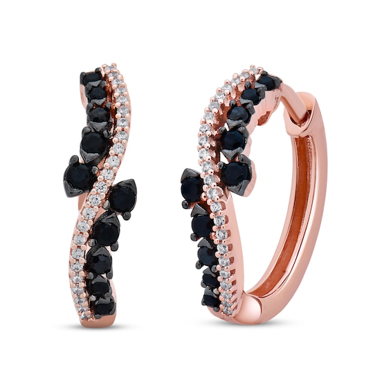 Black & White Diamond Bypass Hoop Earrings 1/3 ct tw Round-cut 10K Rose Gold