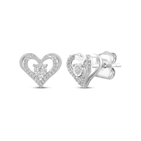 Diamond Open Heart Stud Earrings 1/10 ct tw Sterling Silver
