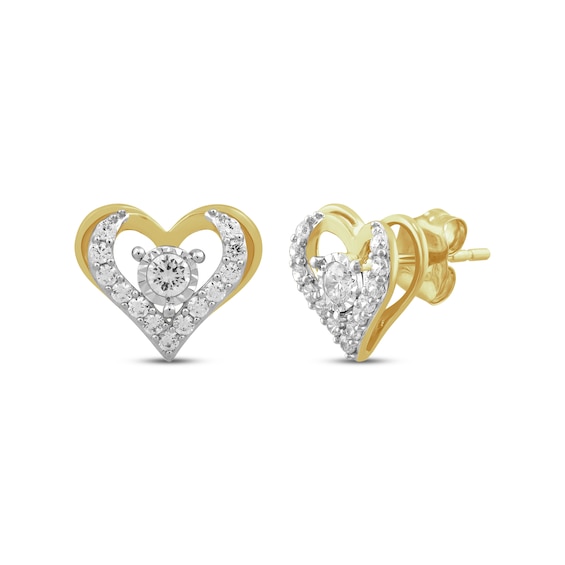 Diamond Open Heart Stud Earrings 1/2 ct tw 10K Yellow Gold