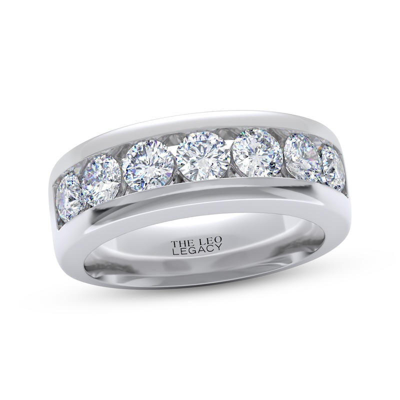 Main Image 1 of Men's THE LEO Legacy Lab-Grown Diamond Seven-Stone Channel Wedding Band 1 ct tw 14K White Gold