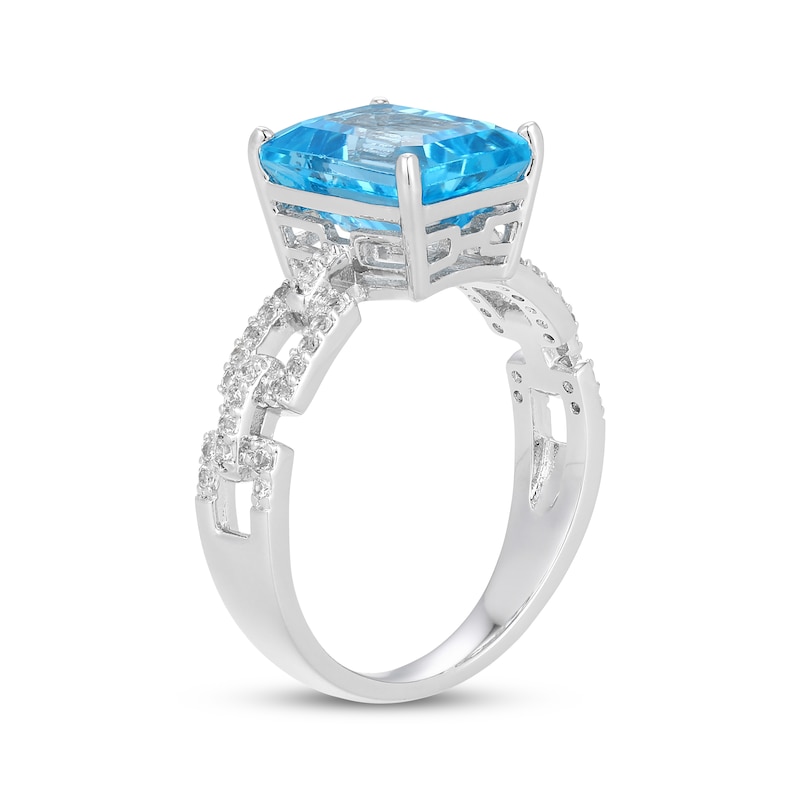 Main Image 2 of Emerald-Cut Swiss Blue Topaz & White Lab-Created Sapphire Link Ring Sterling Silver