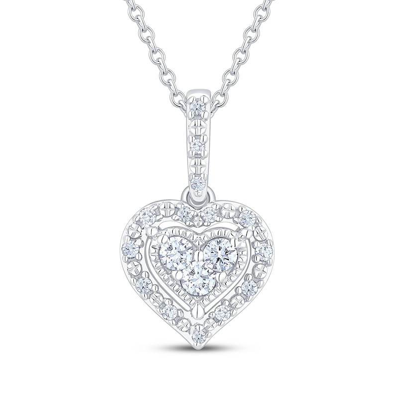Main Image 1 of Multi-Diamond Heart Halo Necklace 1/5 ct tw Sterling Silver 18"
