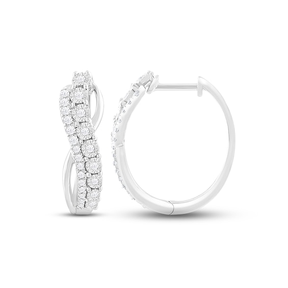 Diamond Twist Hoop Earrings 1/4 ct tw Round-cut 10K White Gold
