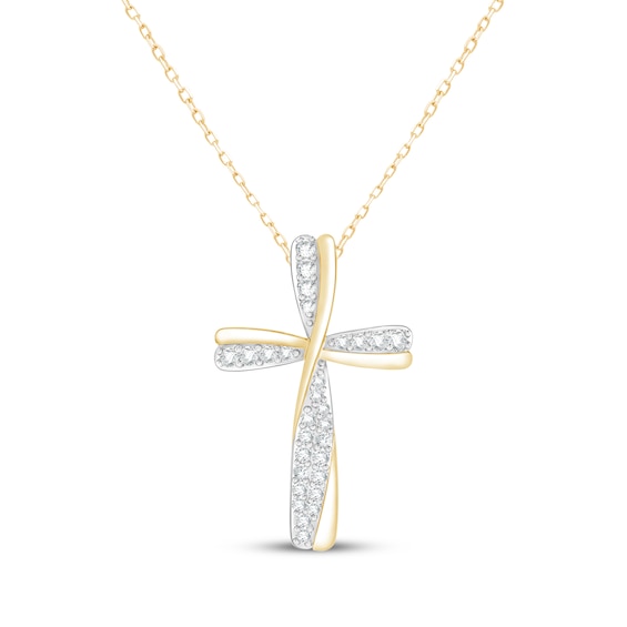 Diamond Twist Cross Necklace 1/4 ct tw 10K Yellow Gold 18"