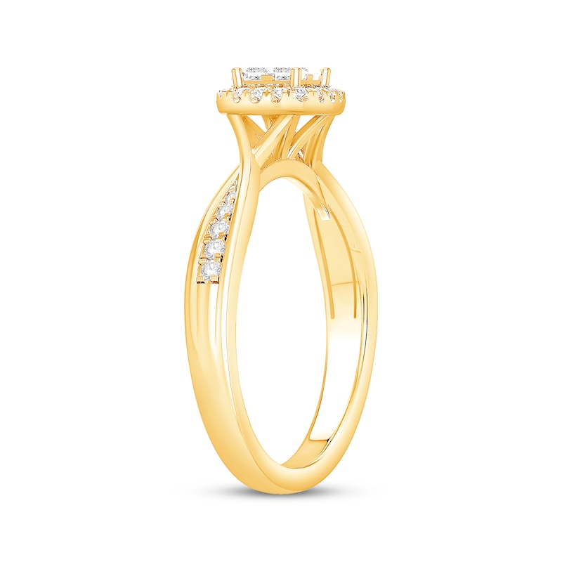 Main Image 2 of Now + Forever Princess-Cut Quad Diamond Halo Engagement Ring 1/3 ct tw 10K Yellow Gold