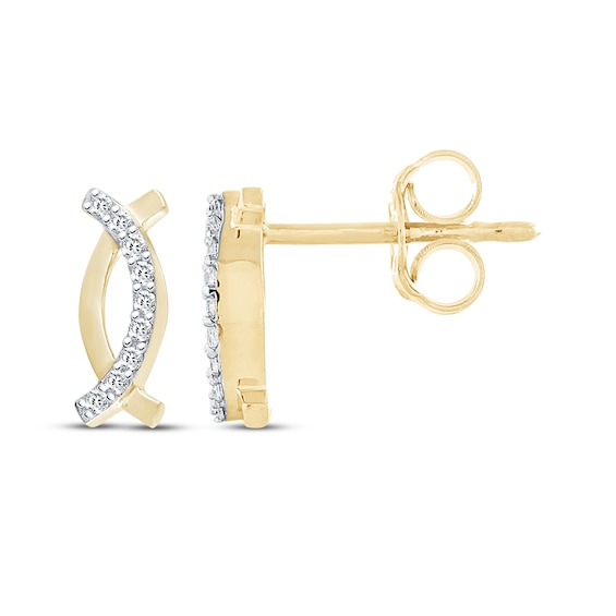 Round-Cut Diamond Crossover-Outline Stud Earrings 1/20 ct tw 10K Yellow Gold