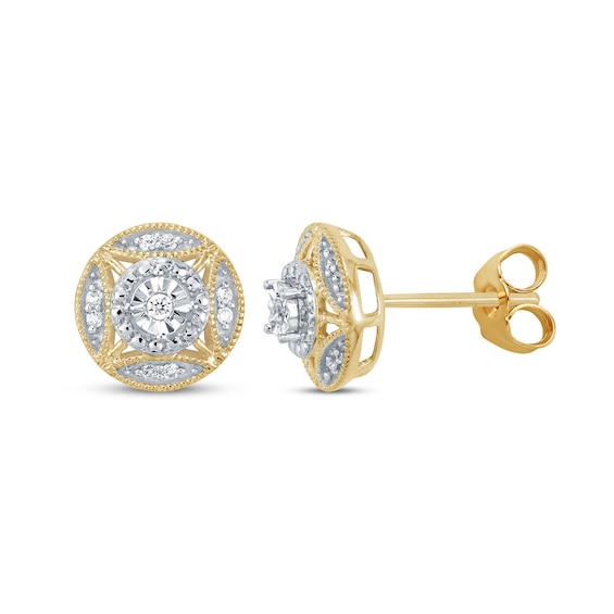 Vintage-Style Round-Cut Diamond Stud Earrings 1/10 ct tw 10K Yellow Gold
