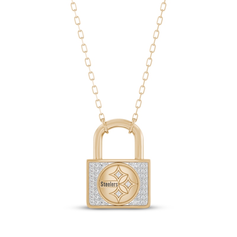 Main Image 1 of True Fans Pittsburgh Steelers 1/10ct tw Diamond Lock Necklace 24K Yellow Gold Vermeil Sterling Silver