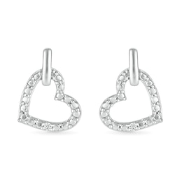 Diamond Accent Slanted Open Heart Stud Earrings Sterling Silver