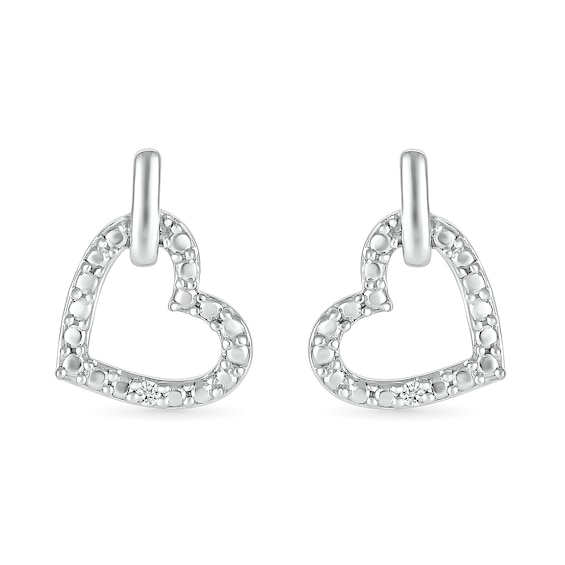 Diamond Accent Slanted Open Heart Stud Earrings Sterling Silver