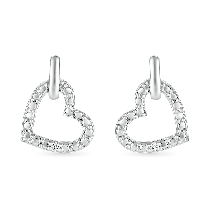Main Image 1 of Diamond Accent Slanted Open Heart Stud Earrings Sterling Silver